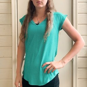 Express, V Neck Gramercy Blouse - Green/Turquoise